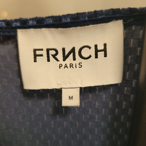 FRNCH Paris Bakhta Dress Teal Velvet Wrap Geometric Texture Puff Sleeve M - Picture 2 of 10